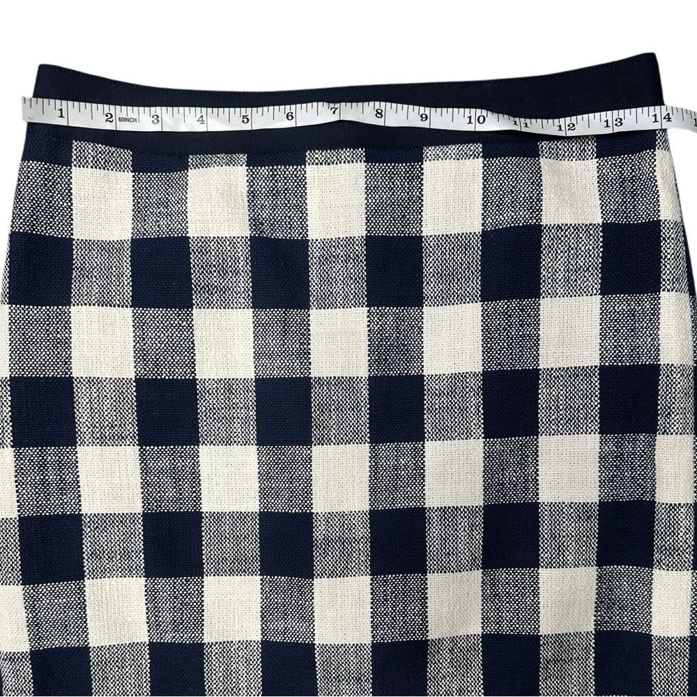 J. Crew Navy & White Gingham Buffalo Plaid Checked Pencil Skirt Size 00 - Picture 4 of 8